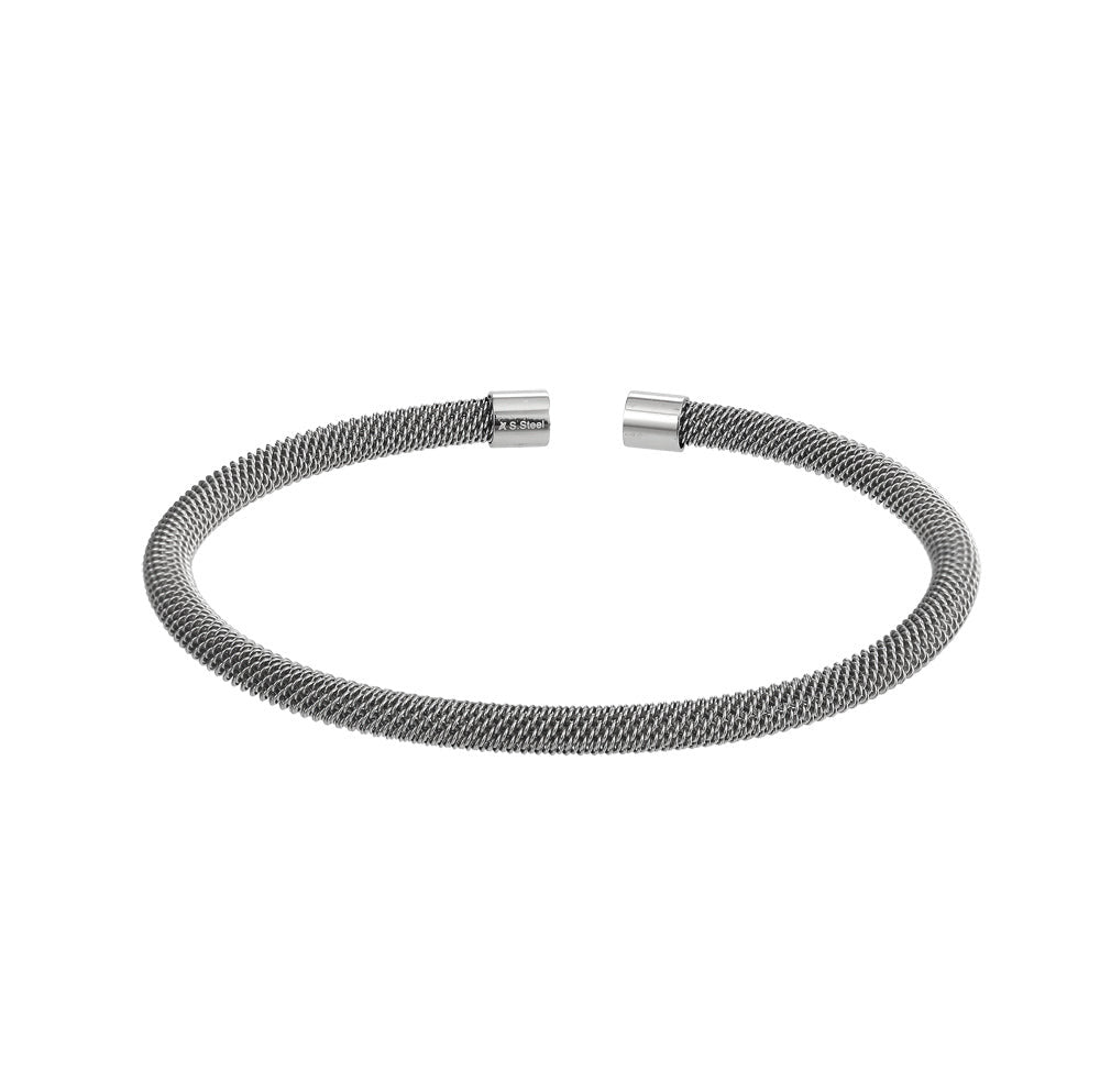 stainless steel bangle, open bangle, round mesh