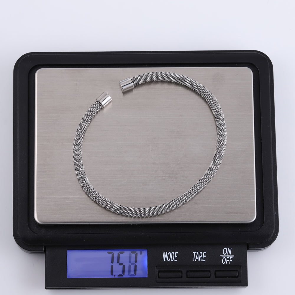 stainless steel bangle, open bangle, round mesh