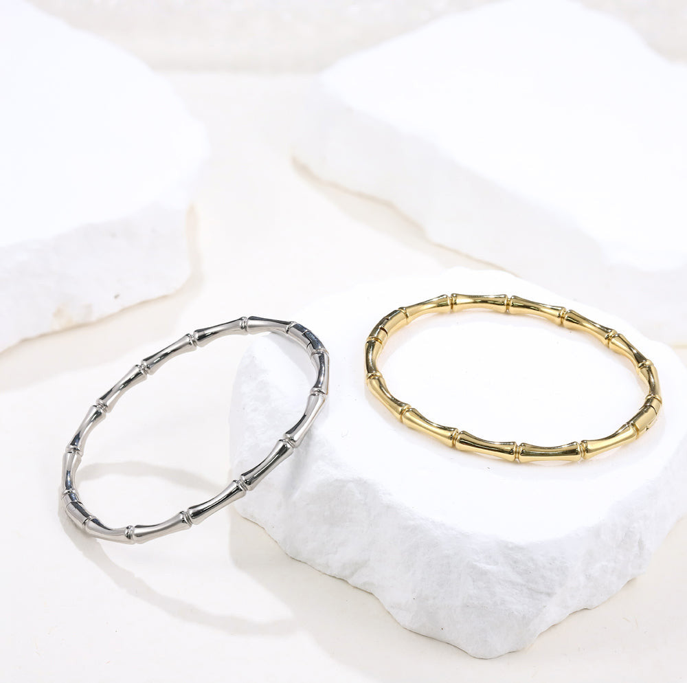 hinged bangle, stainless steel bangle, bamboo design
