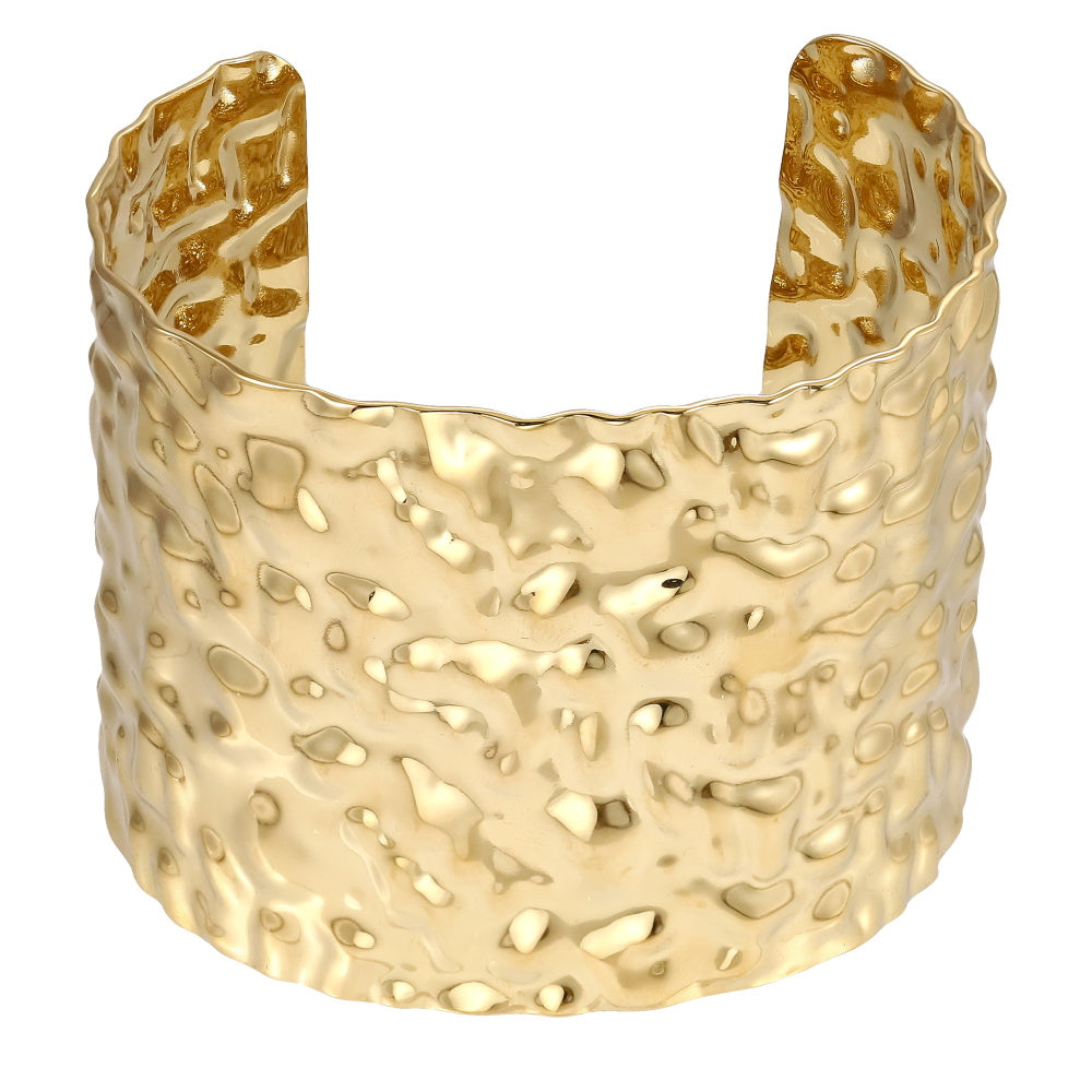 MBSG19 STAINLESS STEEL WIDE HAMMER EFFECT AFJUSTABLE OPEN BANGLE