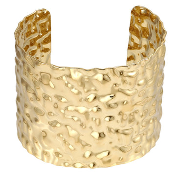 MBSG19 STAINLESS STEEL WIDE HAMMER EFFECT AFJUSTABLE OPEN BANGLE