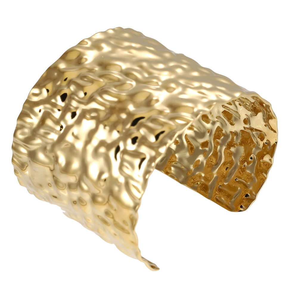 MBSG19 STAINLESS STEEL WIDE HAMMER EFFECT AFJUSTABLE OPEN BANGLE