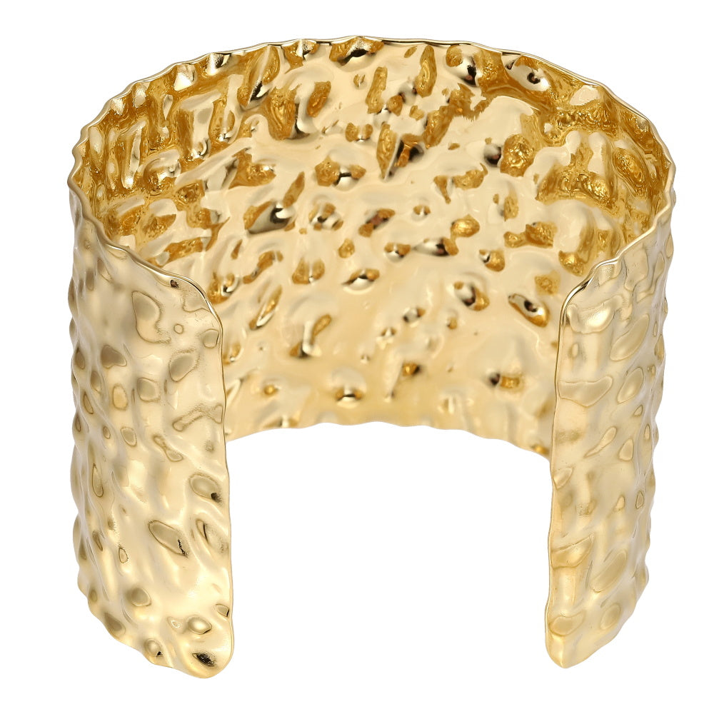 MBSG19 STAINLESS STEEL WIDE HAMMER EFFECT AFJUSTABLE OPEN BANGLE