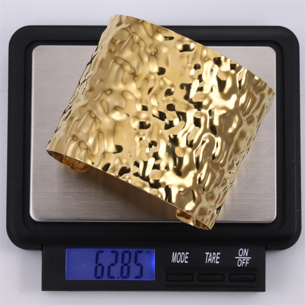 MBSG19 STAINLESS STEEL WIDE HAMMER EFFECT AFJUSTABLE OPEN BANGLE