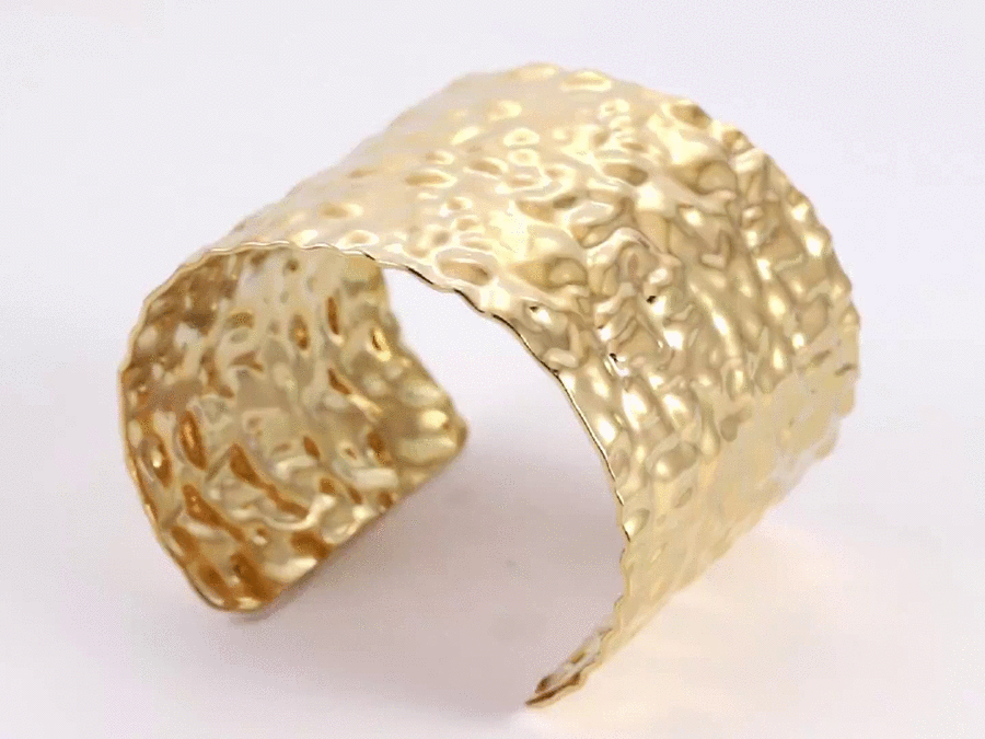 MBSG19 STAINLESS STEEL WIDE HAMMER EFFECT AFJUSTABLE OPEN BANGLE