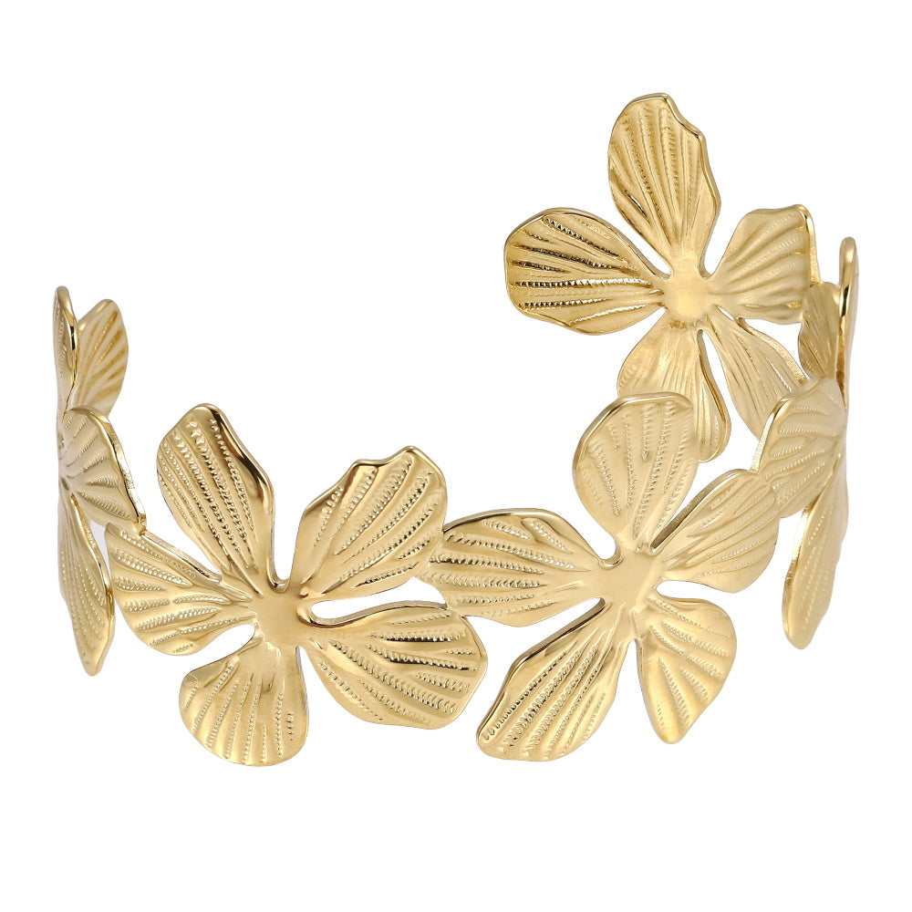 MBSG21 STAINLESS STEEL FLOWER SHAPE ADJUSTABLE OPEN BANGLE