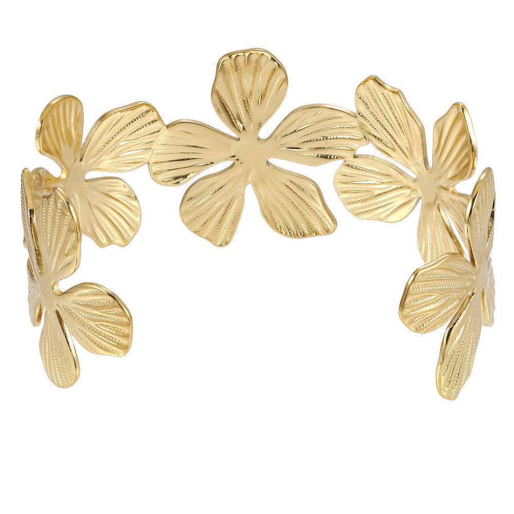 MBSG21 STAINLESS STEEL FLOWER SHAPE ADJUSTABLE OPEN BANGLE