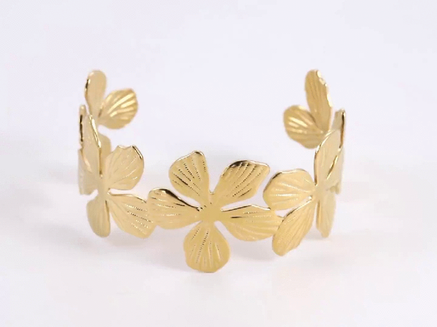 MBSG21 STAINLESS STEEL FLOWER SHAPE ADJUSTABLE OPEN BANGLE