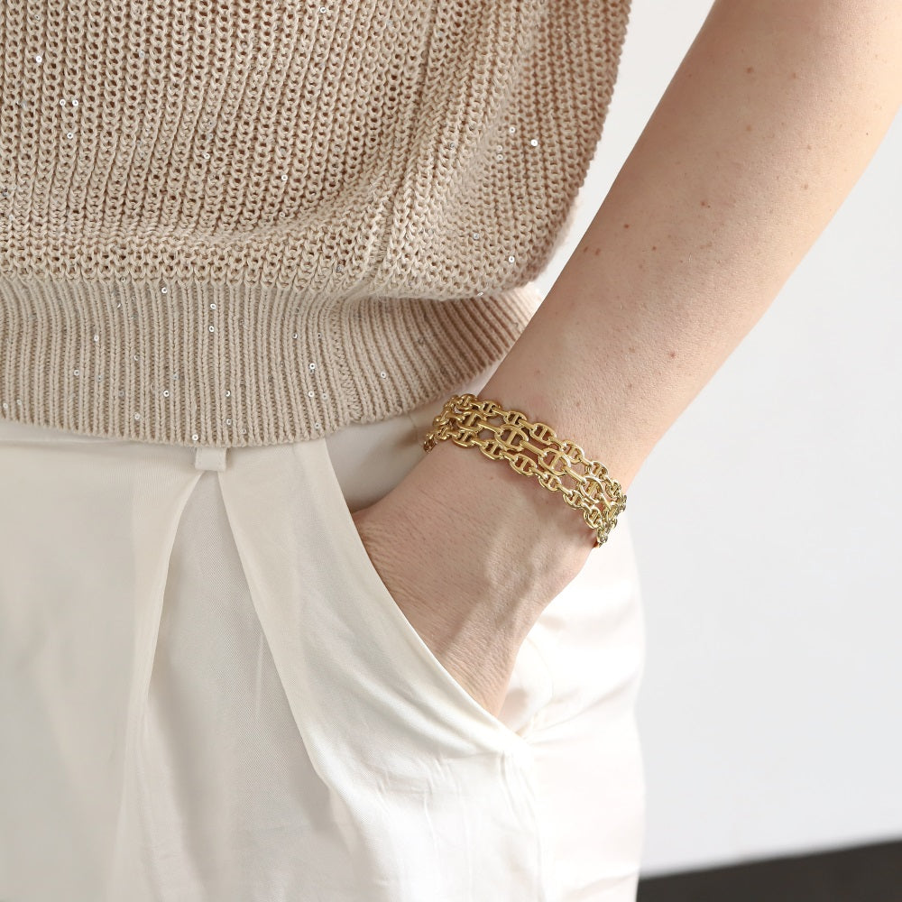 MBSG22 STAINLESS STEEL CHAIN-LINK ADJUSTABLE OPEN BANGLE