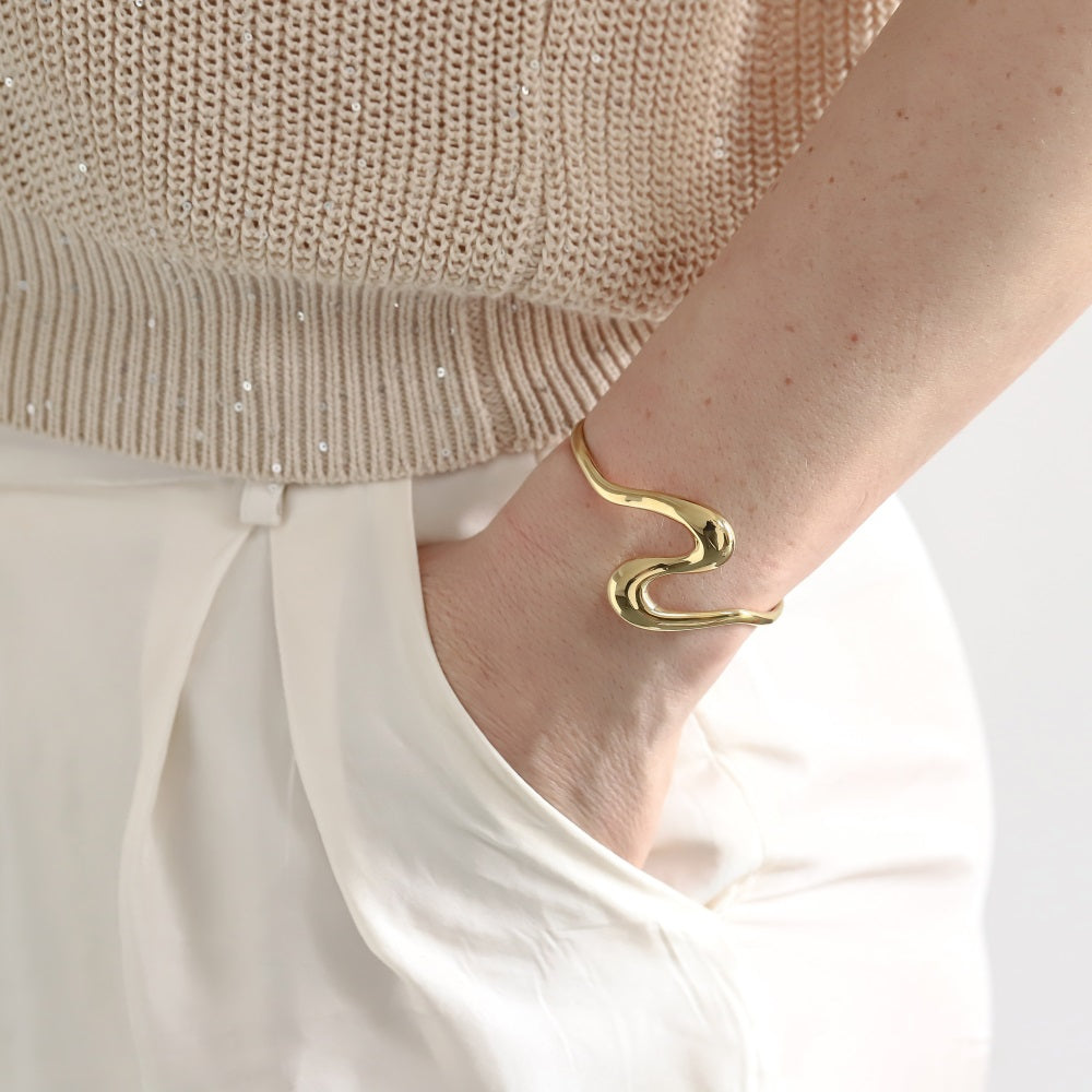 MBSG23 STAINLESS STEEL IRREGULAR WAVE OPEN BANGLE