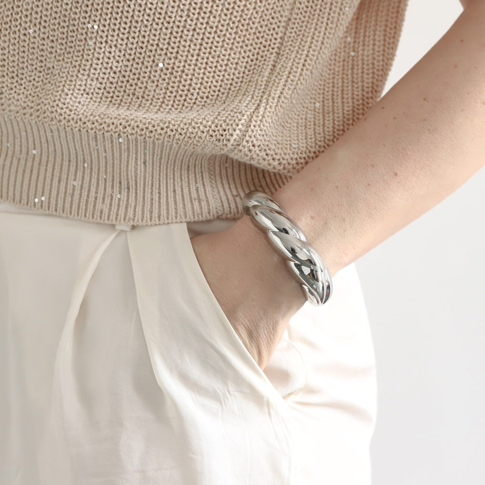 MBSG25 STAINLESS STEEL CHUNKY CROISSANL OPEN BANGLE