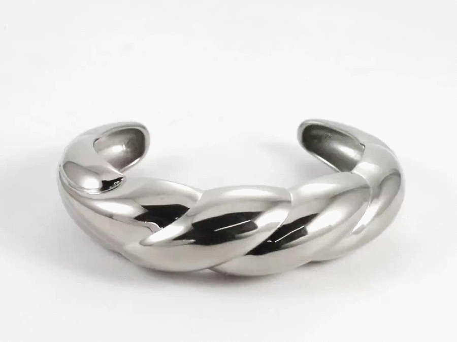 MBSG25 STAINLESS STEEL CHUNKY CROISSANL OPEN BANGLE