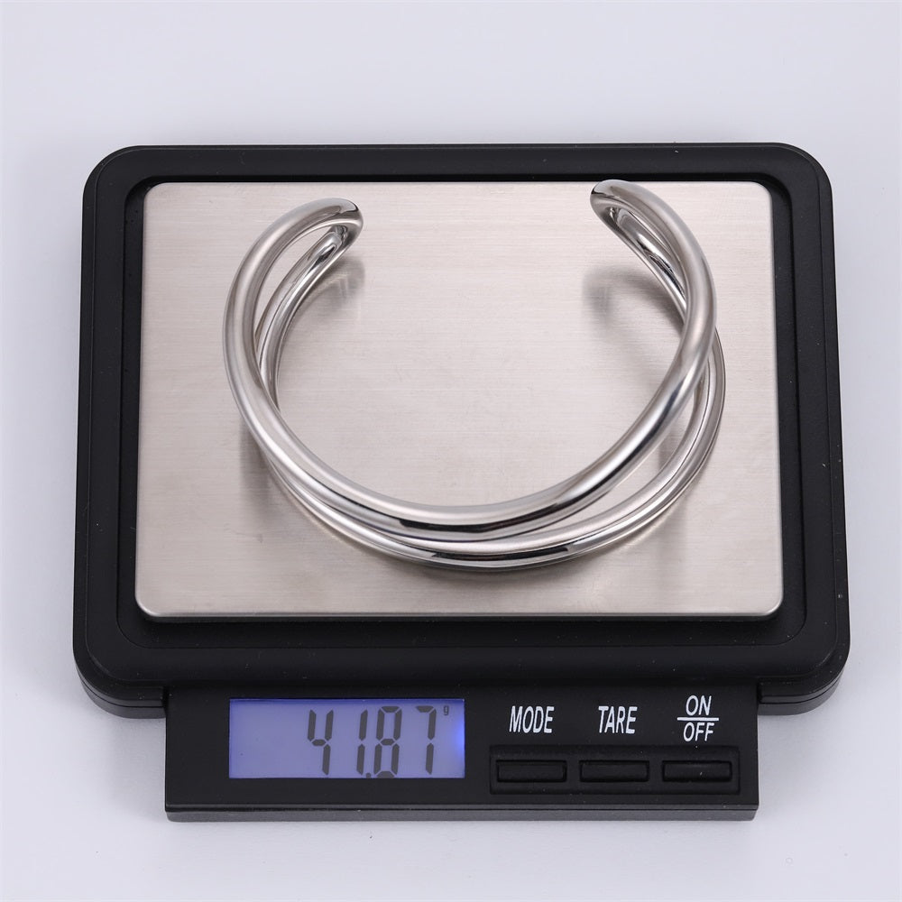 MBSG32 STAINLESS STEEL DOUBLE WAVE OPEN BANGLE