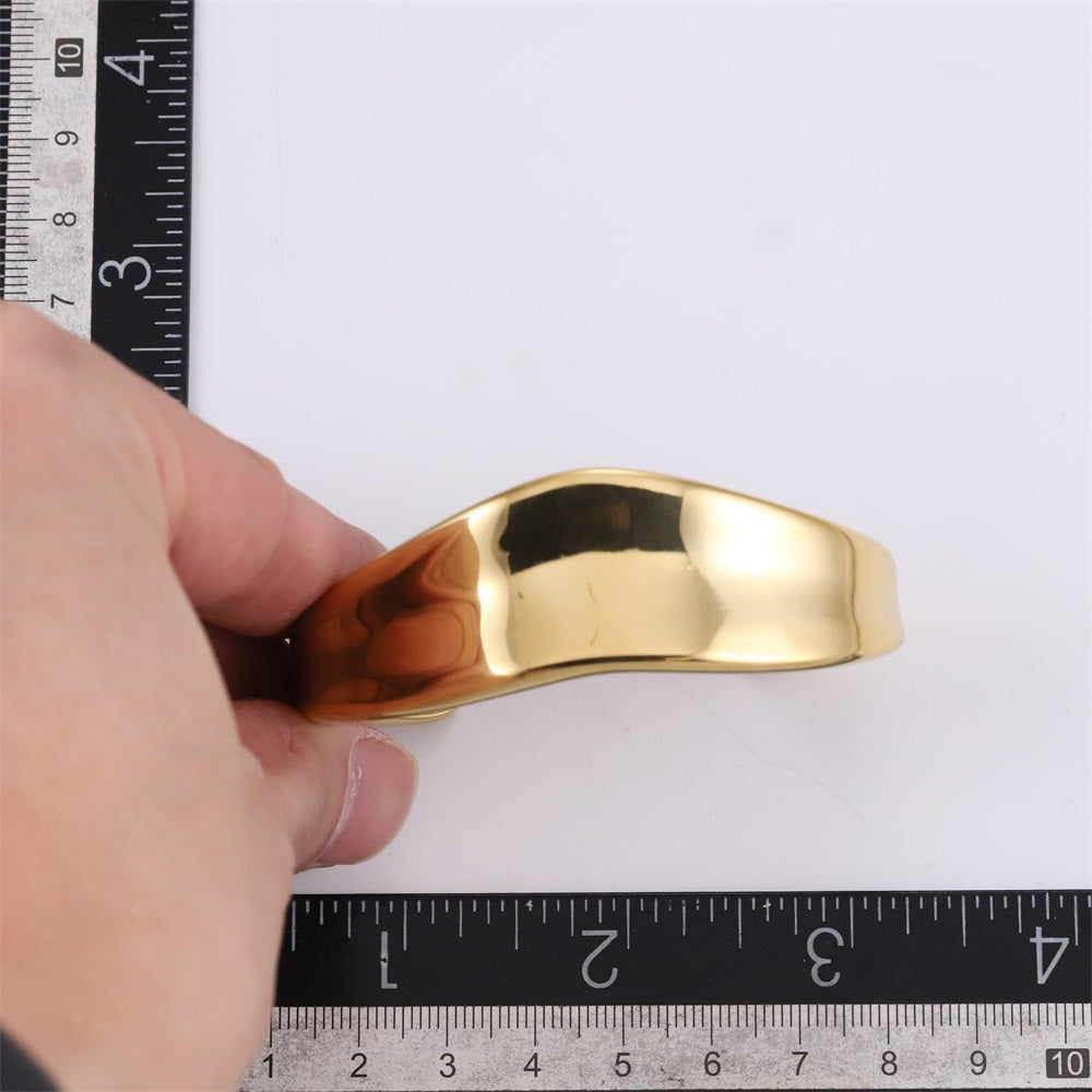 MBSG33 STAINLESS STEEL WIDE ORGANIC SHAPE OPEN BANGLE