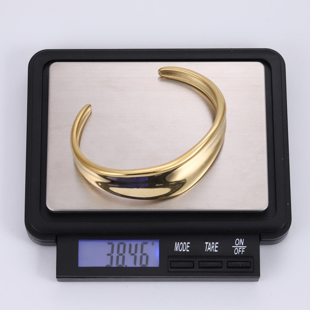 MBSG33 STAINLESS STEEL WIDE ORGANIC SHAPE OPEN BANGLE