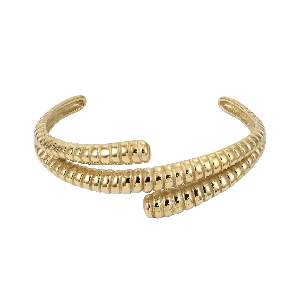 MBSG34 STAINLESS STEEL RIBBED OPEN BANGLE