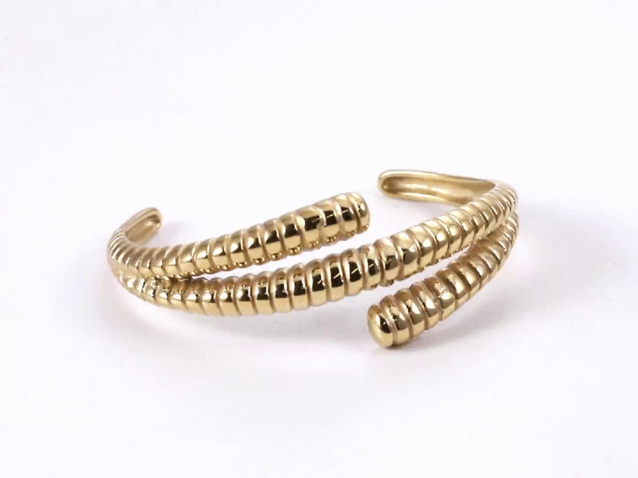 MBSG34 STAINLESS STEEL RIBBED OPEN BANGLE