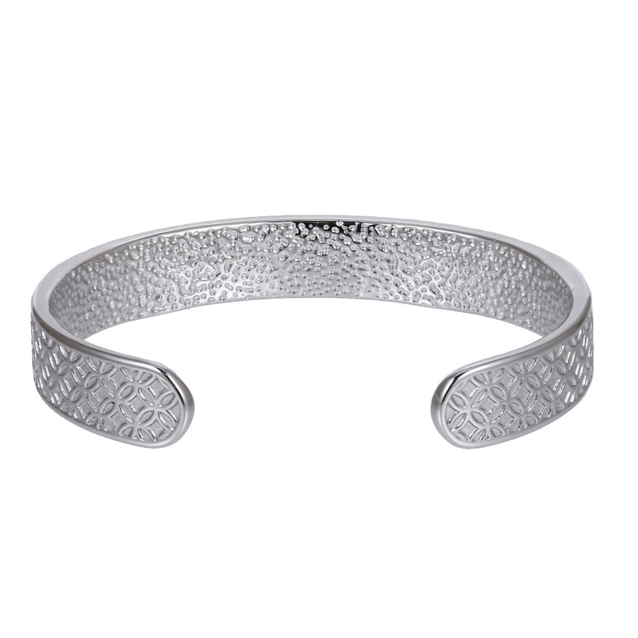 MBSG46 STAINLESS STEEL OPEN BANGLE WITH FLOWER DESIGN