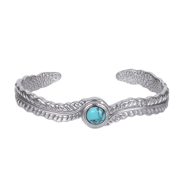 MBSG50 STAINLESS STEEL FEATHER OPEN BANGLE WITH SYNTHETIC TURQUOIZE