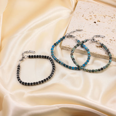 MBSS149 STAINLESS STEEL & HEMATITE BRACELET WITH NATURAL STONE