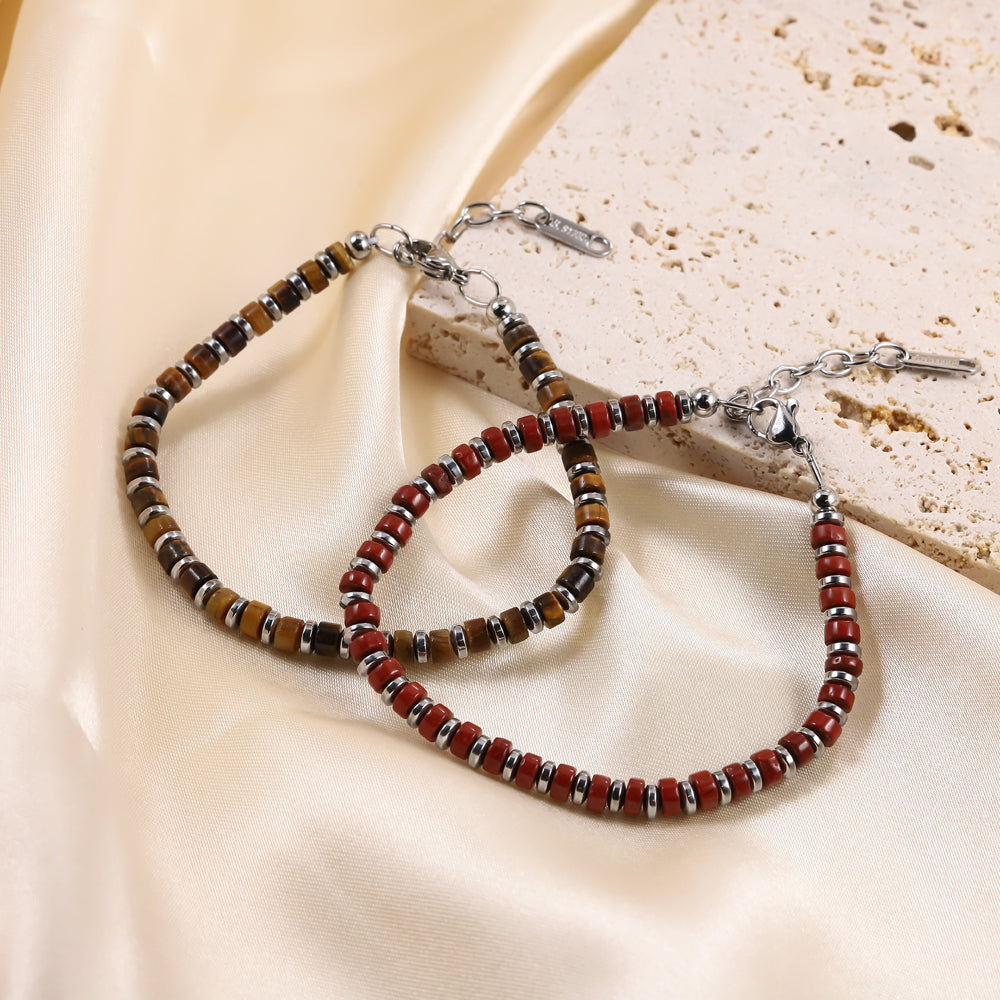 MBSS149 STAINLESS STEEL & HEMATITE BRACELET WITH NATURAL STONE