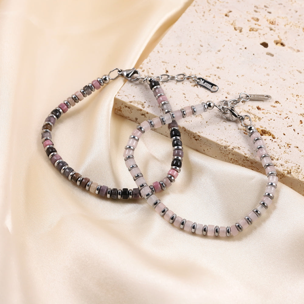 MBSS149 STAINLESS STEEL & HEMATITE BRACELET WITH NATURAL STONE