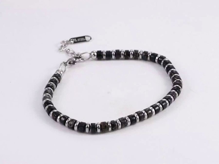 MBSS149 STAINLESS STEEL & HEMATITE BRACELET WITH NATURAL STONE