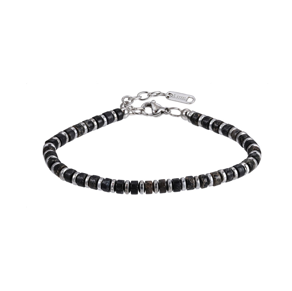 MBSS149 STAINLESS STEEL & HEMATITE BRACELET WITH NATURAL STONE