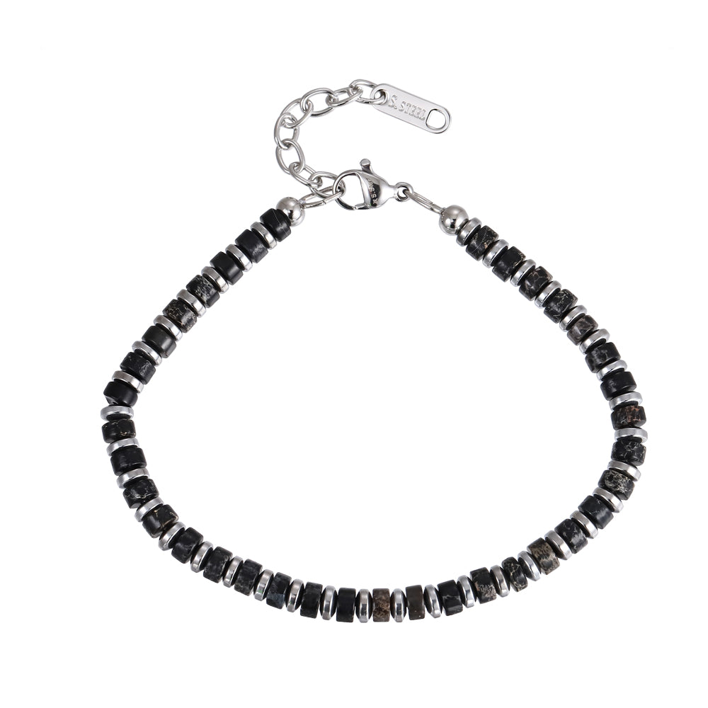 MBSS149 STAINLESS STEEL & HEMATITE BRACELET WITH NATURAL STONE