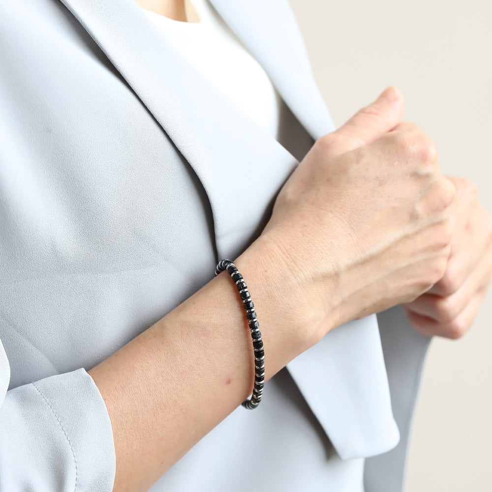 MBSS149 STAINLESS STEEL & HEMATITE BRACELET WITH NATURAL STONE