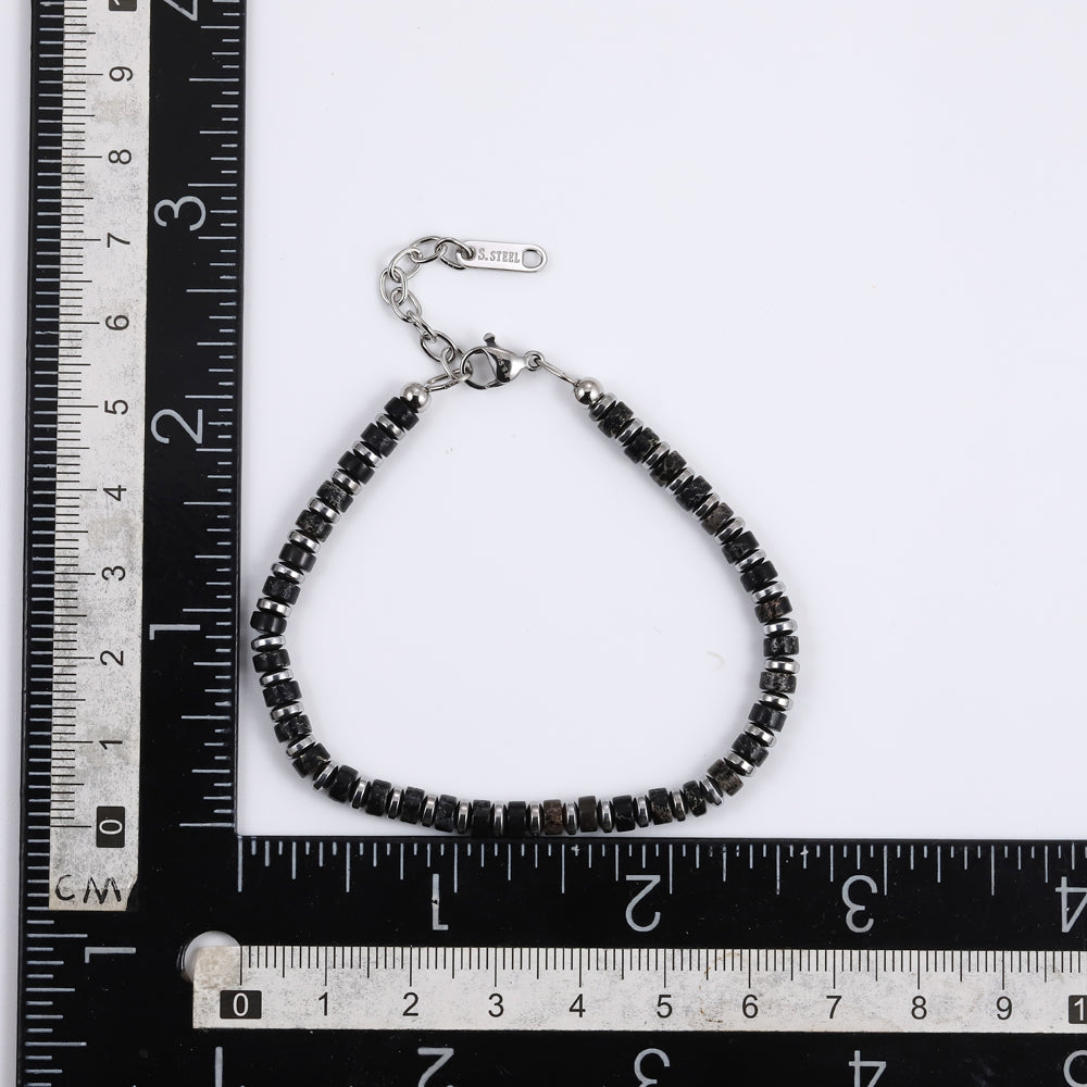 MBSS149 STAINLESS STEEL & HEMATITE BRACELET WITH NATURAL STONE