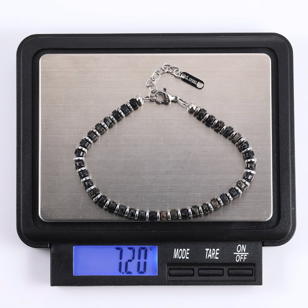 MBSS149 STAINLESS STEEL & HEMATITE BRACELET WITH NATURAL STONE