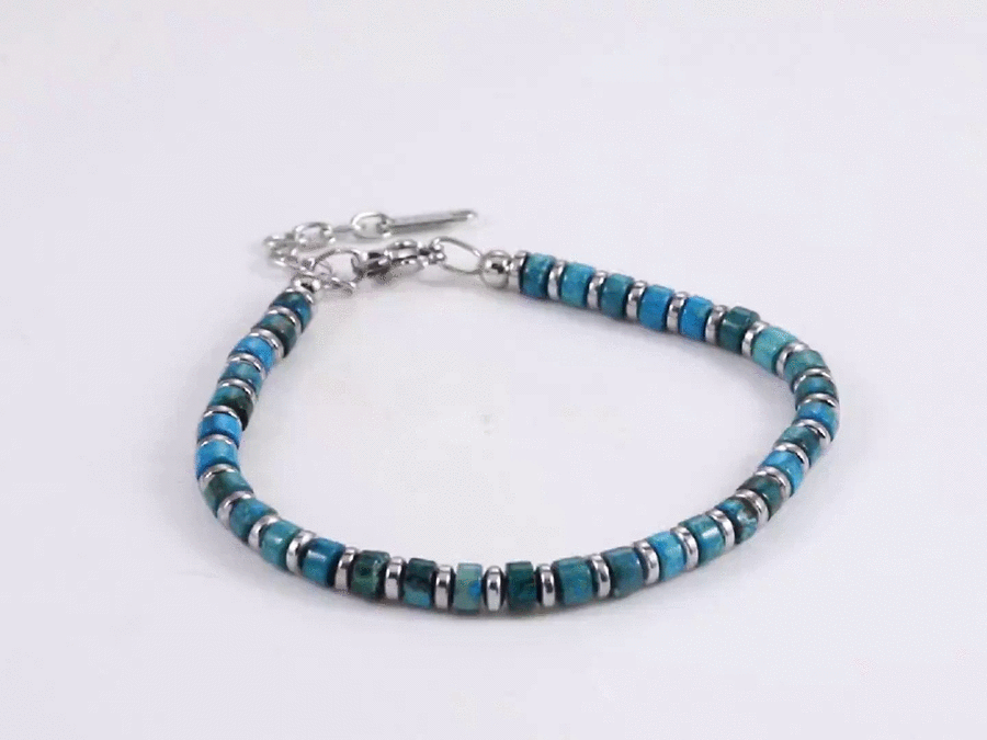 MBSS149 STAINLESS STEEL & HEMATITE BRACELET WITH NATURAL STONE