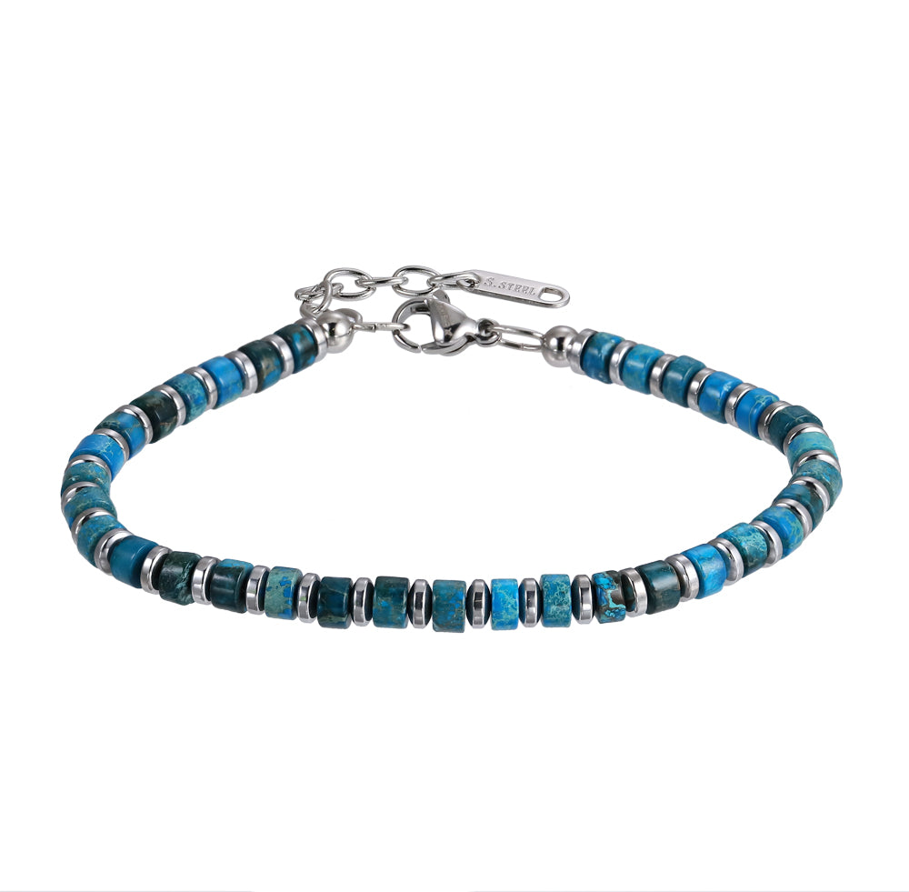MBSS149 STAINLESS STEEL & HEMATITE BRACELET WITH NATURAL STONE