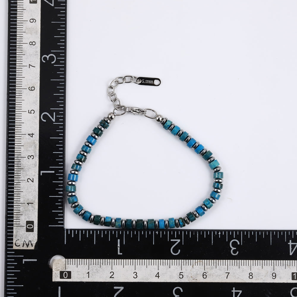 MBSS149 STAINLESS STEEL & HEMATITE BRACELET WITH NATURAL STONE
