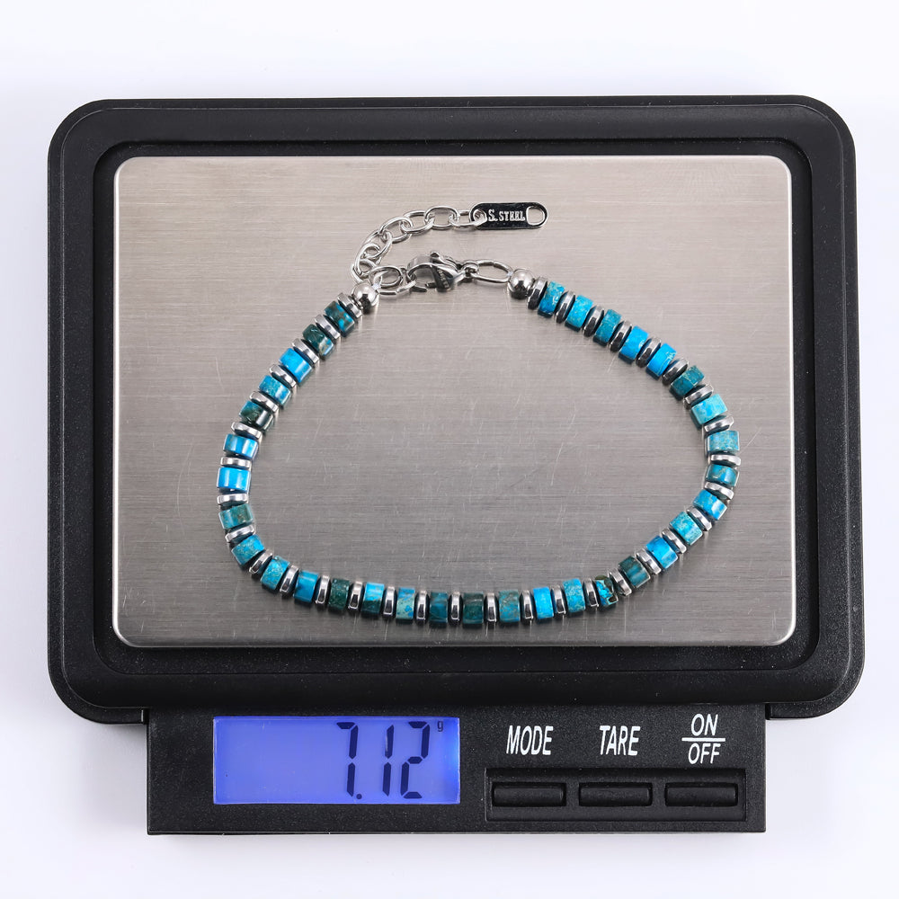 MBSS149 STAINLESS STEEL & HEMATITE BRACELET WITH NATURAL STONE