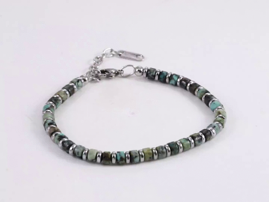 MBSS149 STAINLESS STEEL & HEMATITE BRACELET WITH NATURAL STONE