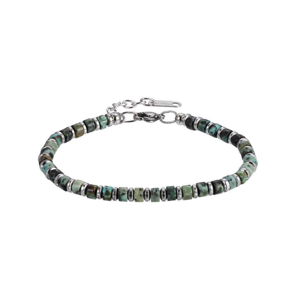 MBSS149 STAINLESS STEEL & HEMATITE BRACELET WITH NATURAL STONE