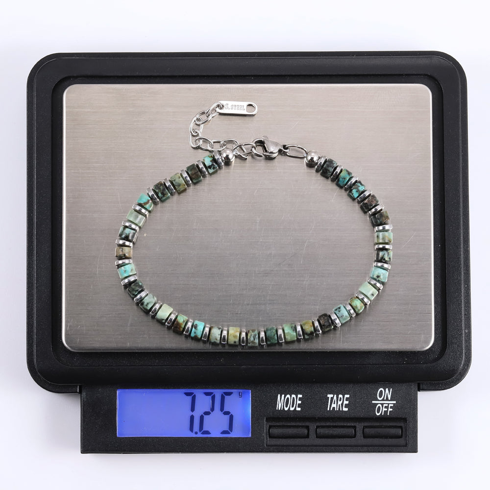 MBSS149 STAINLESS STEEL & HEMATITE BRACELET WITH NATURAL STONE