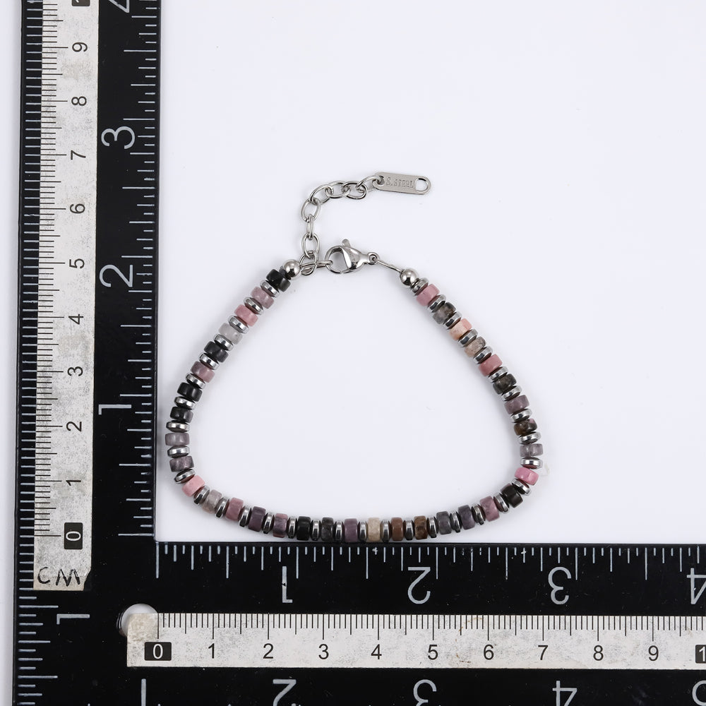 MBSS149 STAINLESS STEEL & HEMATITE BRACELET WITH NATURAL STONE