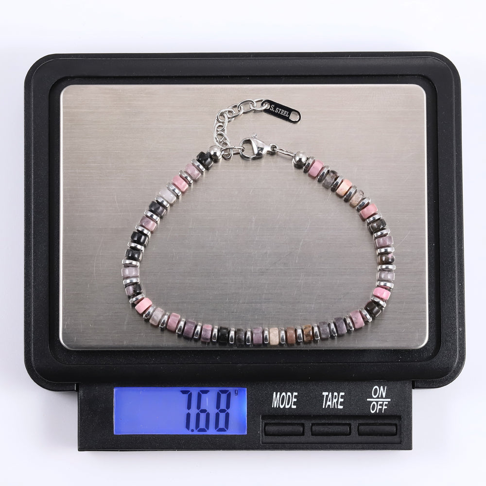 MBSS149 STAINLESS STEEL & HEMATITE BRACELET WITH NATURAL STONE