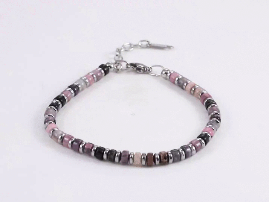 MBSS149 STAINLESS STEEL & HEMATITE BRACELET WITH NATURAL STONE