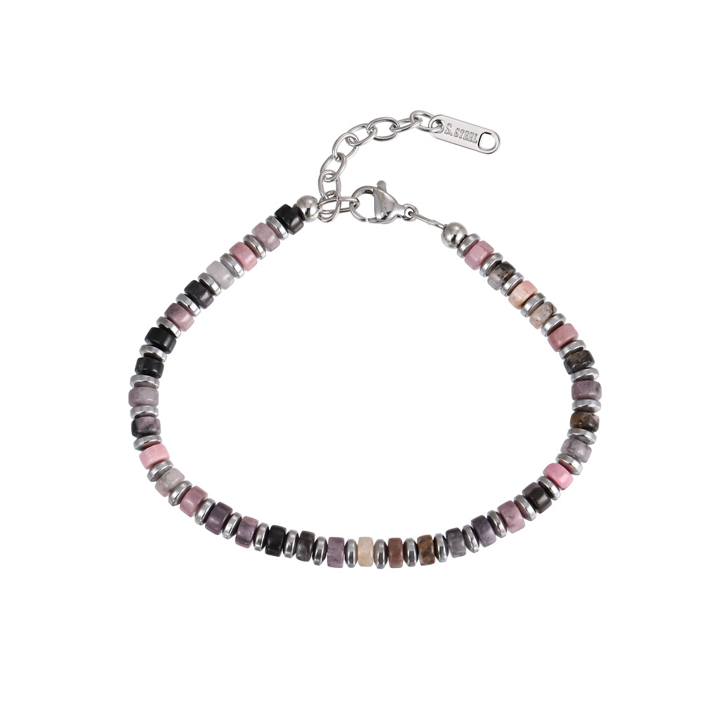 MBSS149 STAINLESS STEEL & HEMATITE BRACELET WITH NATURAL STONE