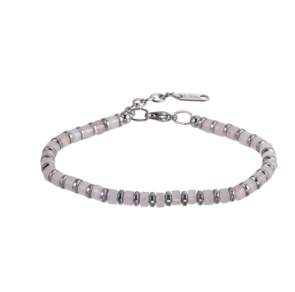 MBSS149 STAINLESS STEEL & HEMATITE BRACELET WITH NATURAL STONE