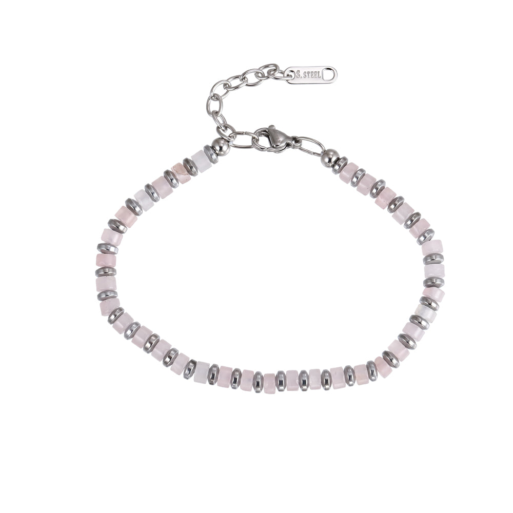 MBSS149 STAINLESS STEEL & HEMATITE BRACELET WITH NATURAL STONE