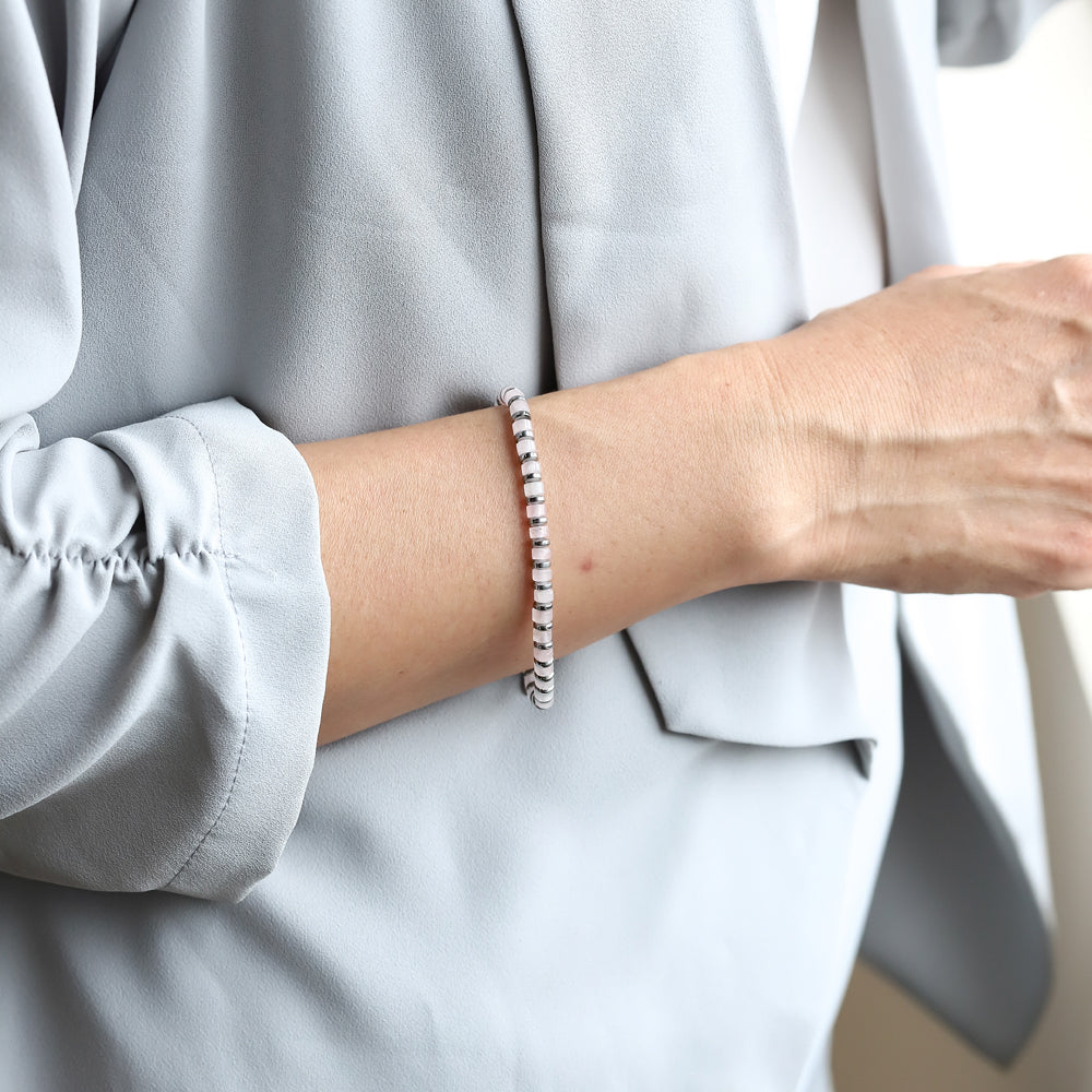MBSS149 STAINLESS STEEL & HEMATITE BRACELET WITH NATURAL STONE