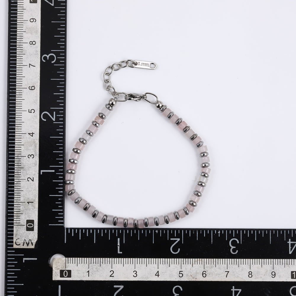 MBSS149 STAINLESS STEEL & HEMATITE BRACELET WITH NATURAL STONE
