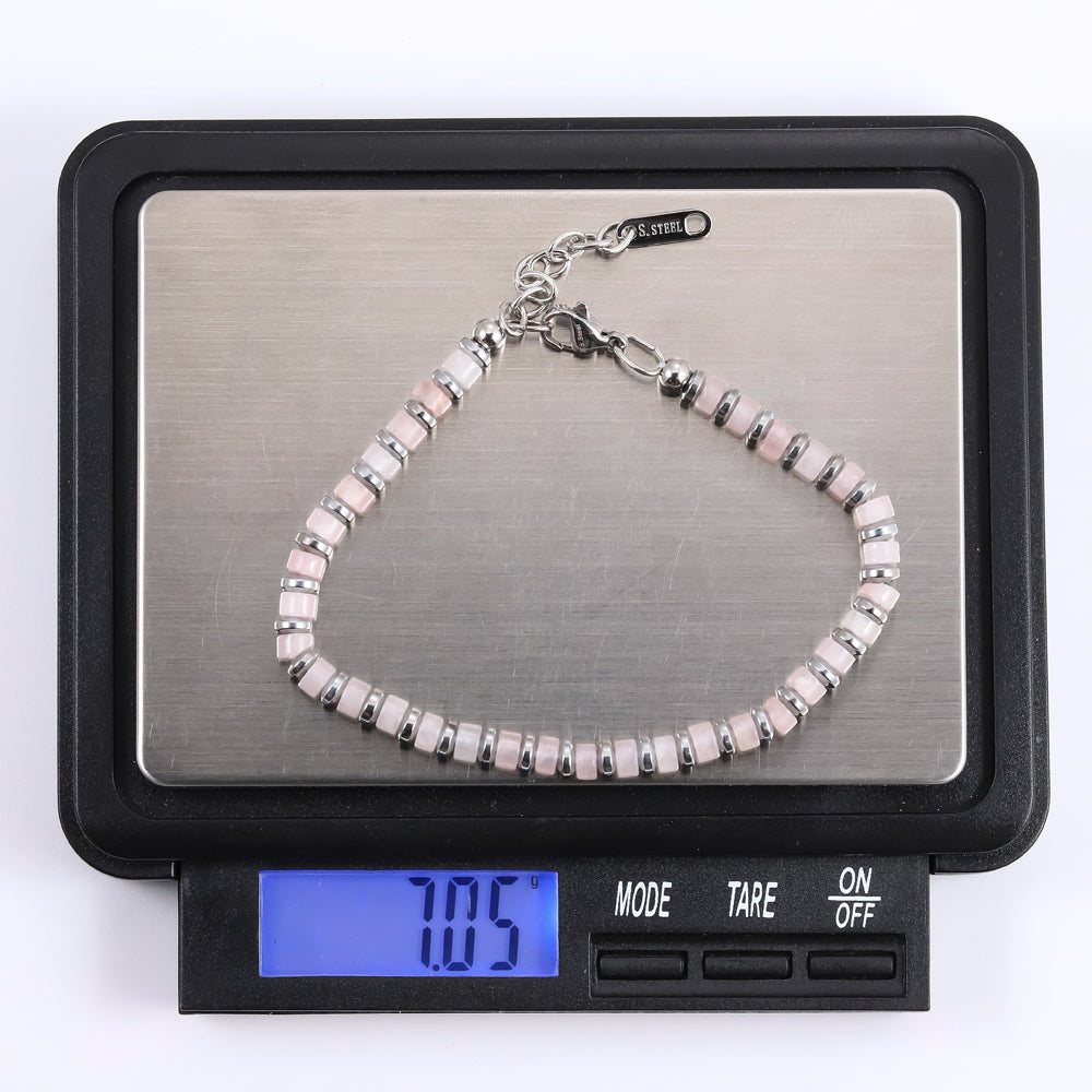 MBSS149 STAINLESS STEEL & HEMATITE BRACELET WITH NATURAL STONE
