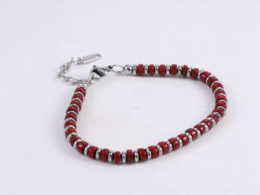 MBSS149 STAINLESS STEEL & HEMATITE BRACELET WITH NATURAL STONE