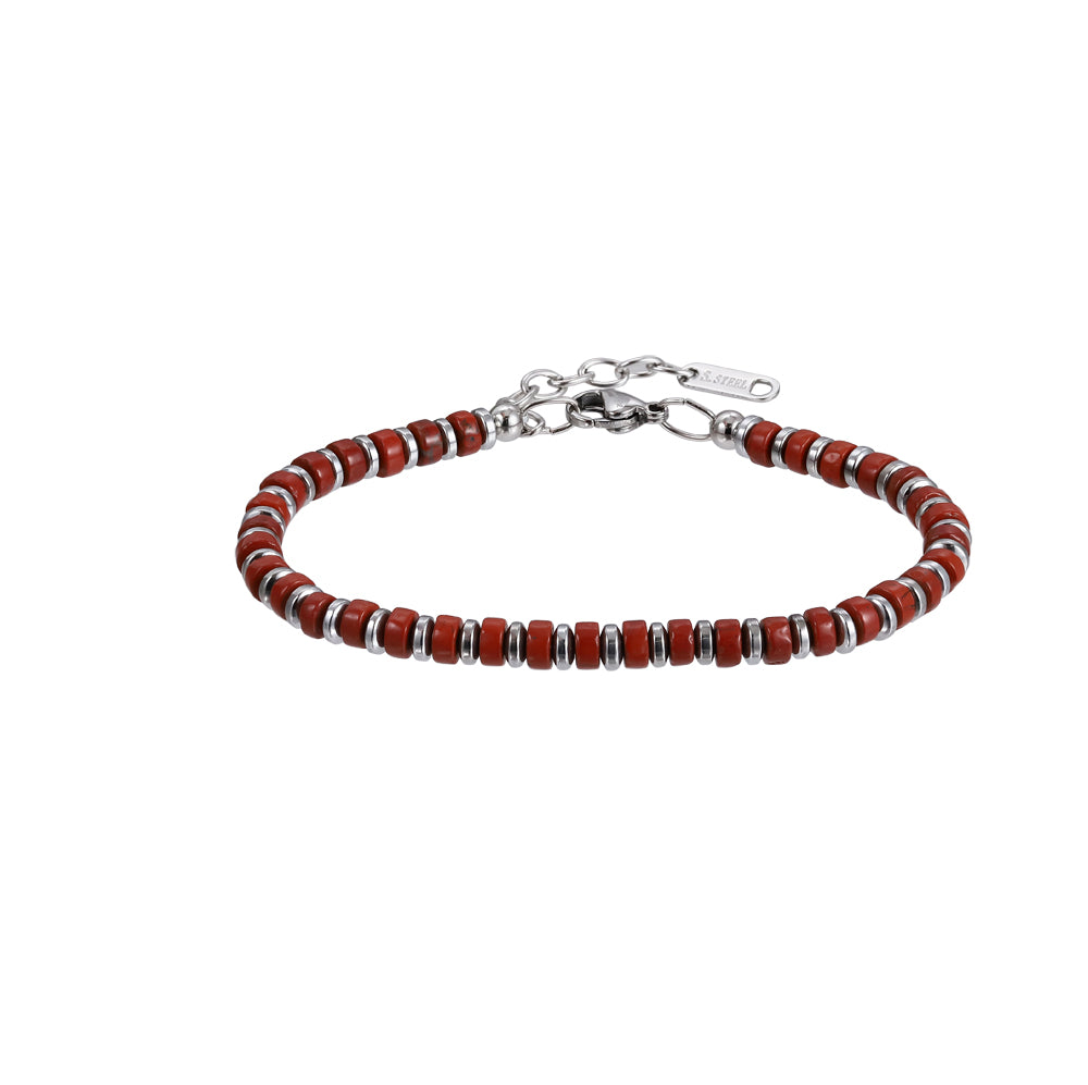MBSS149 STAINLESS STEEL & HEMATITE BRACELET WITH NATURAL STONE